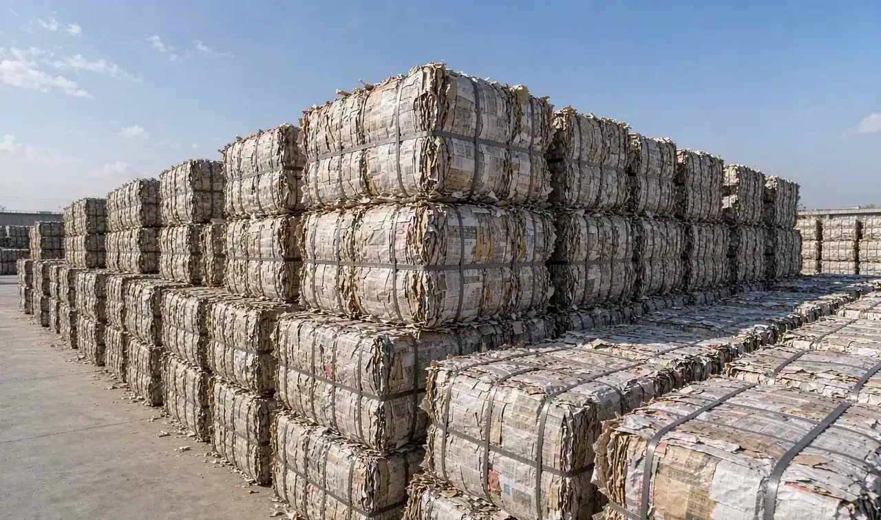 Recovered paper bales at the recycling yard of China UV Paper